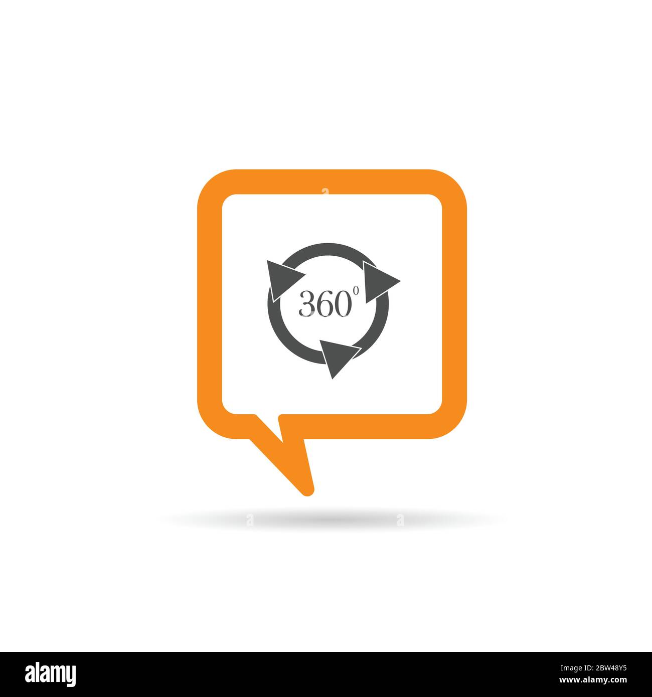 square orange speech bubble with circle 360 icon illustration on white Stock Vector