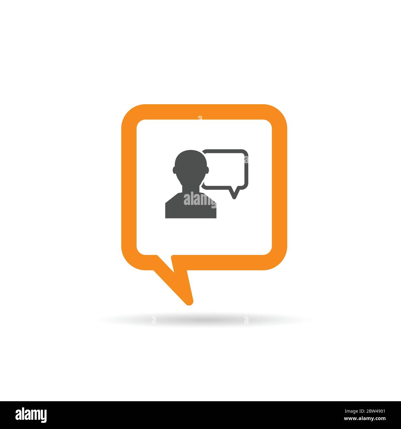square orange speech bubble with man two icon illustration Stock Vector
