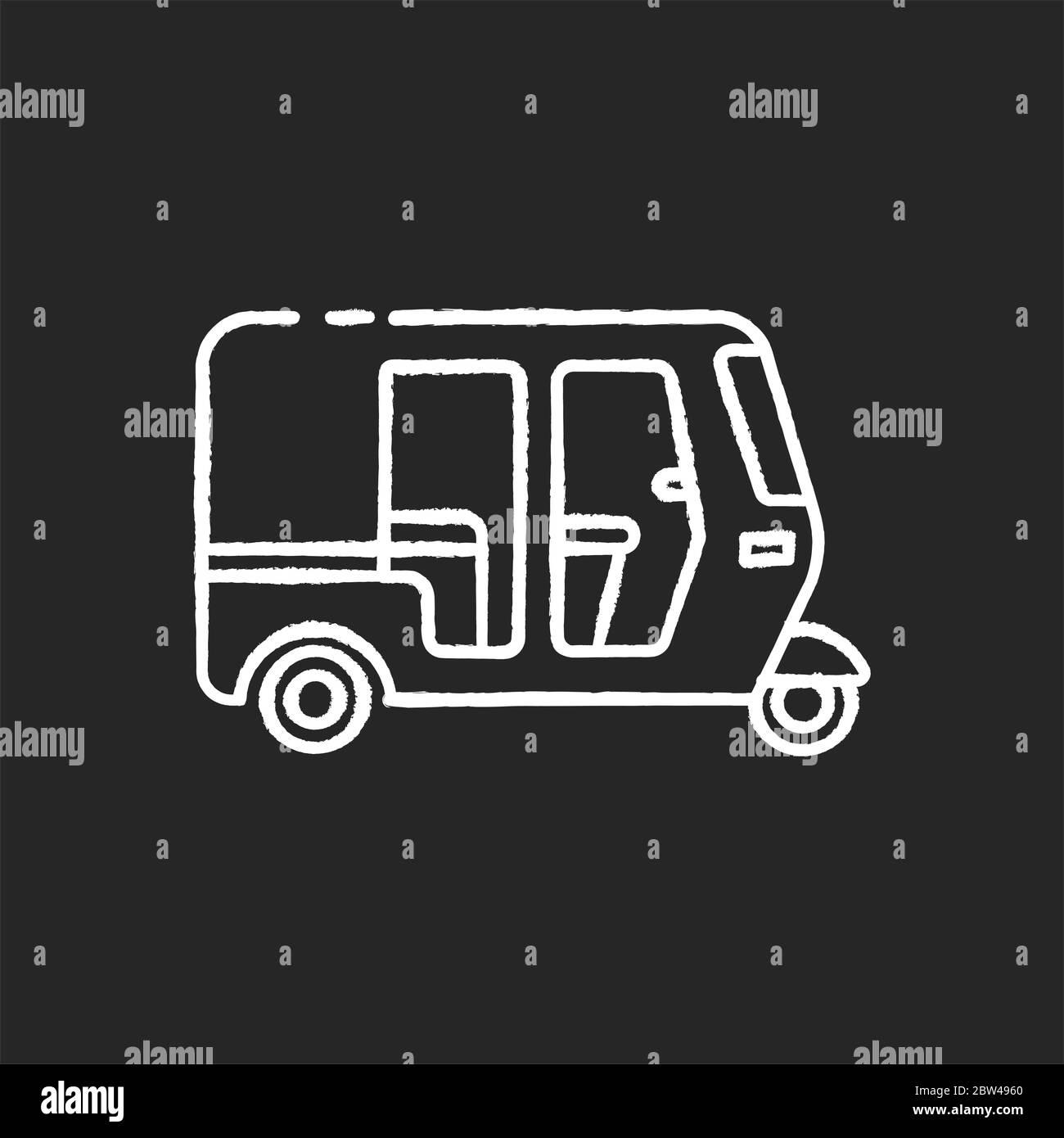 Auto rickshaw chalk white icon on black background Stock Vector