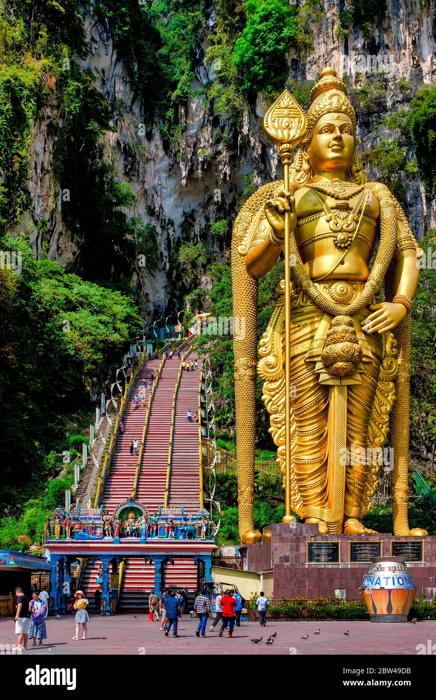 Entrance to Batu Caves with the Morugan statue, Gombak, Selangor, Malaysia Stock Photo