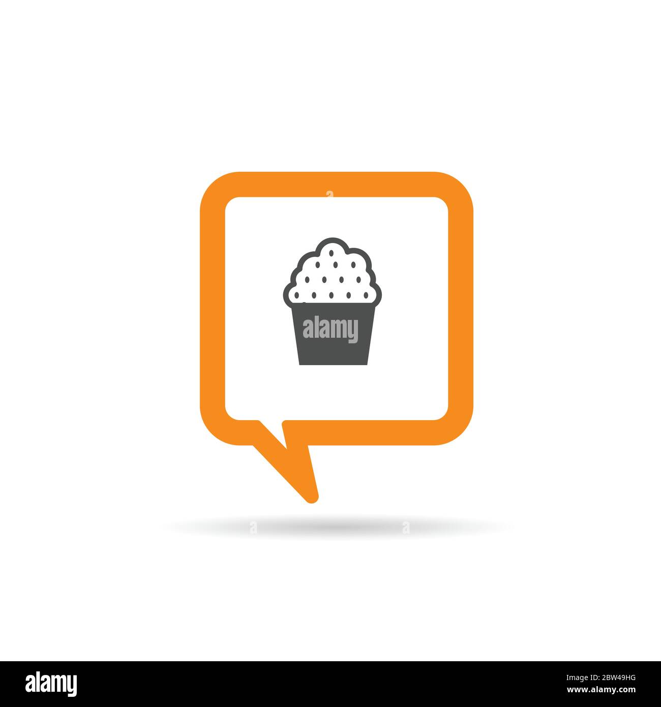 square orange speech bubble with pop corn icon illustration on white Stock Vector