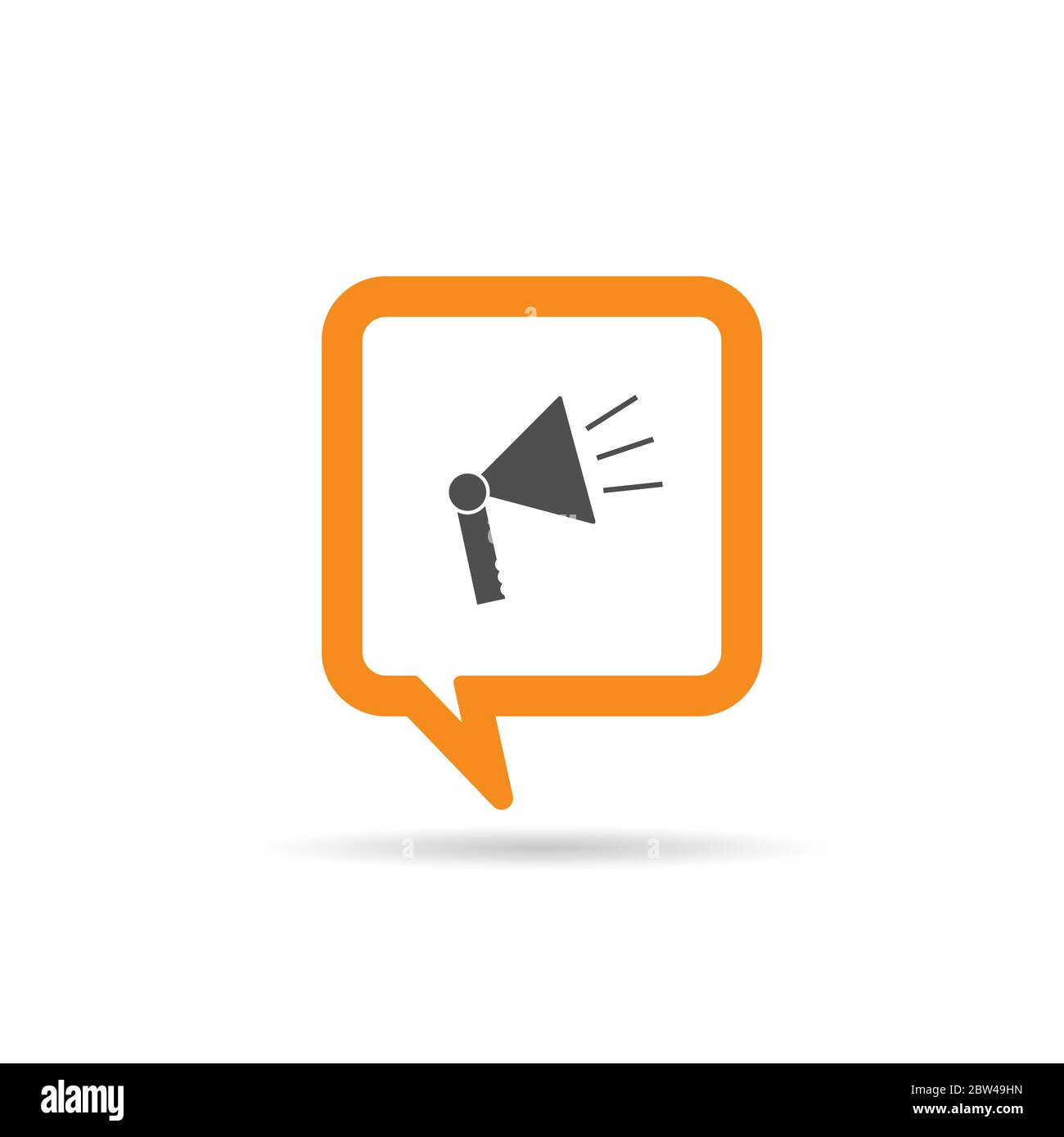square orange speech bubble with megaphone icon illustration on white Stock Vector
