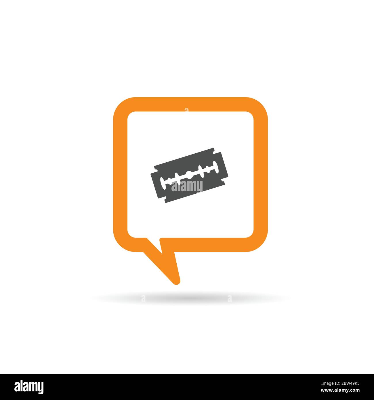 square orange speech bubble with razor blade icon illustration Stock Vector
