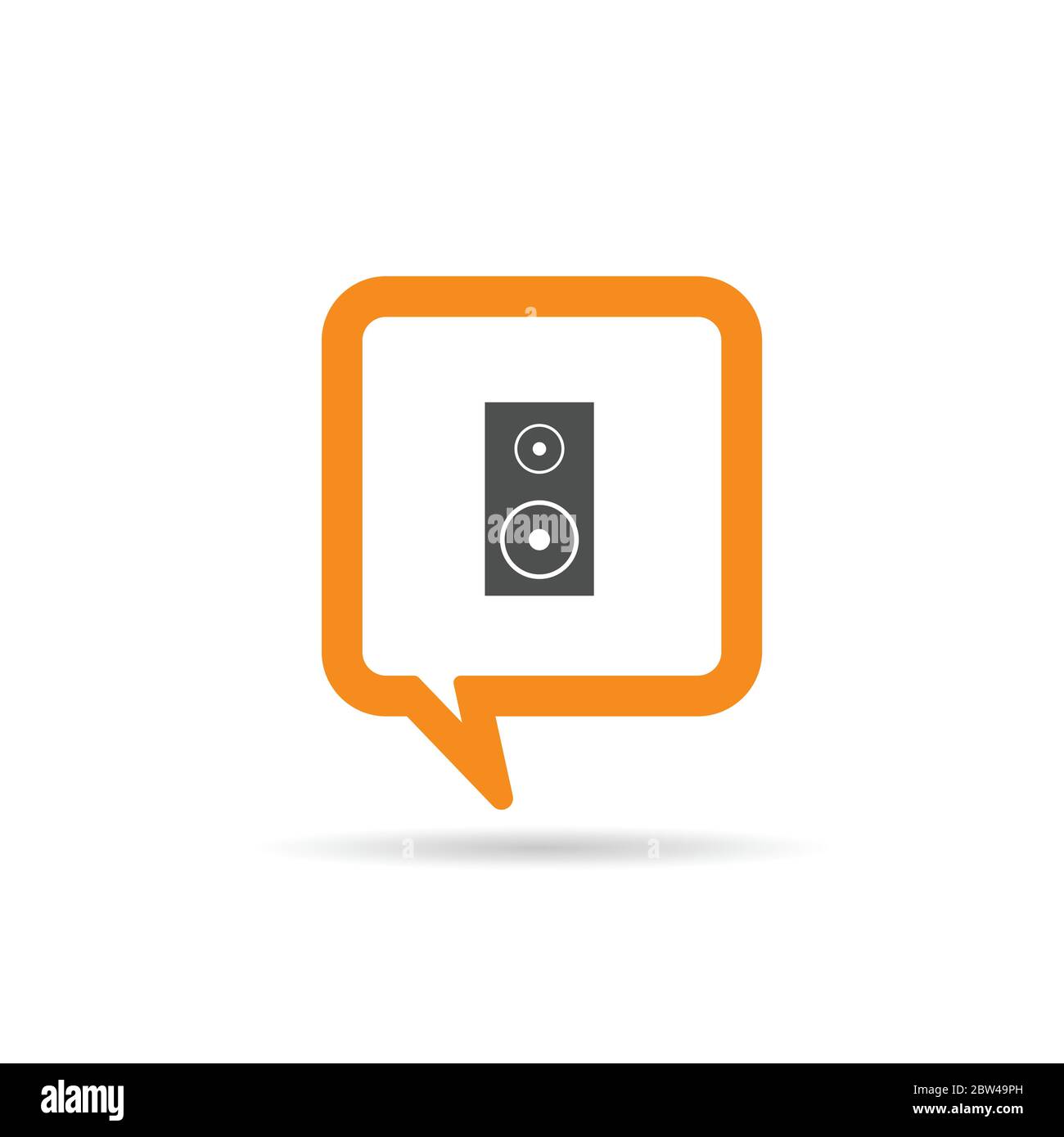 square orange speech bubble with speaker icon illustration on white Stock Vector
