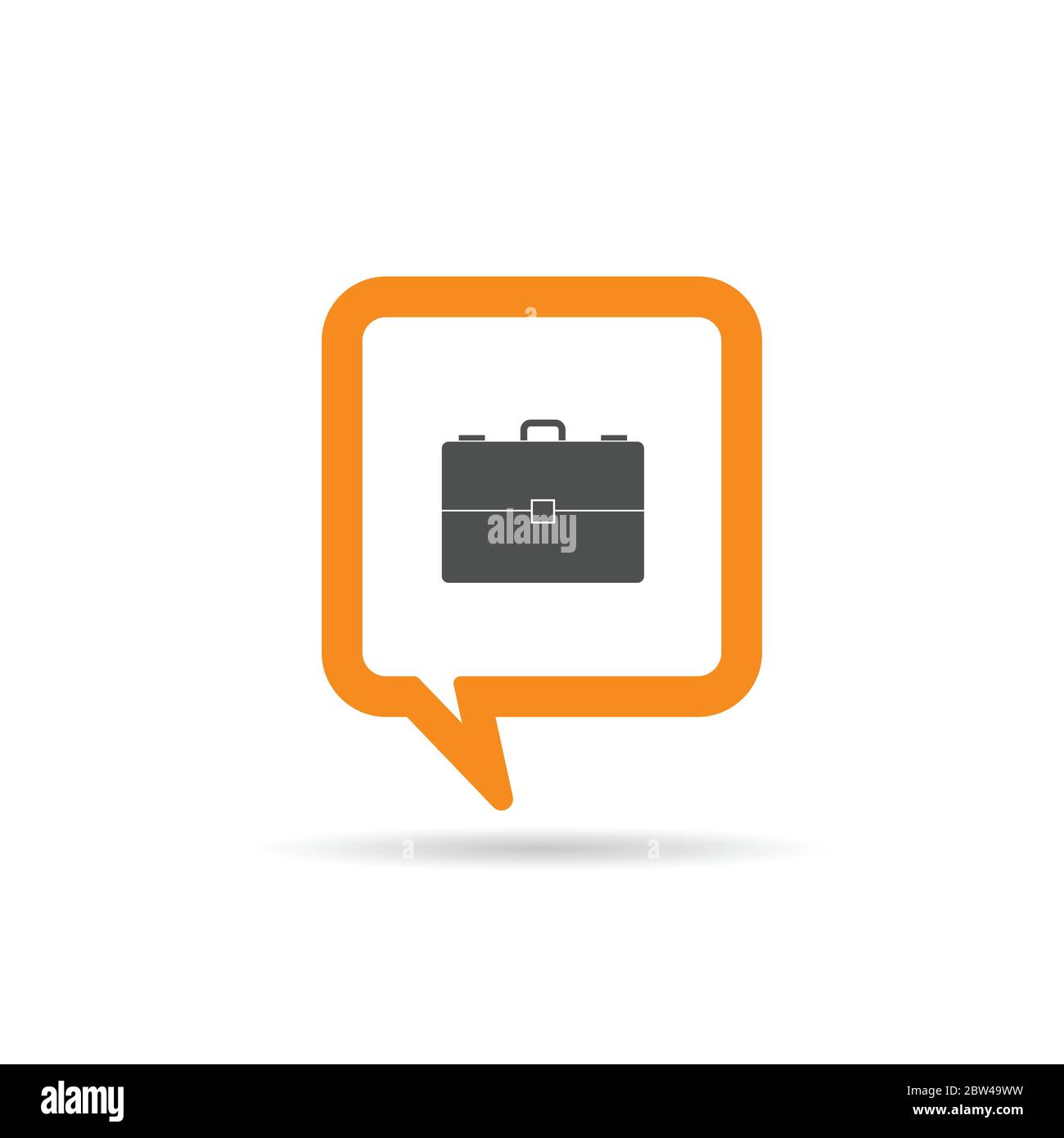 square orange speech bubble with suitcase icon illustration on white Stock Vector