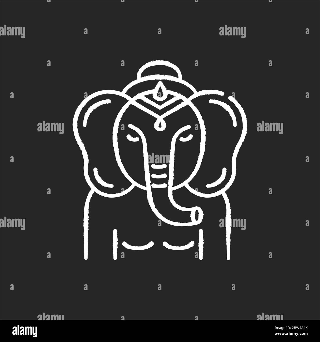 Ganesha chalk white icon on black background Stock Vector