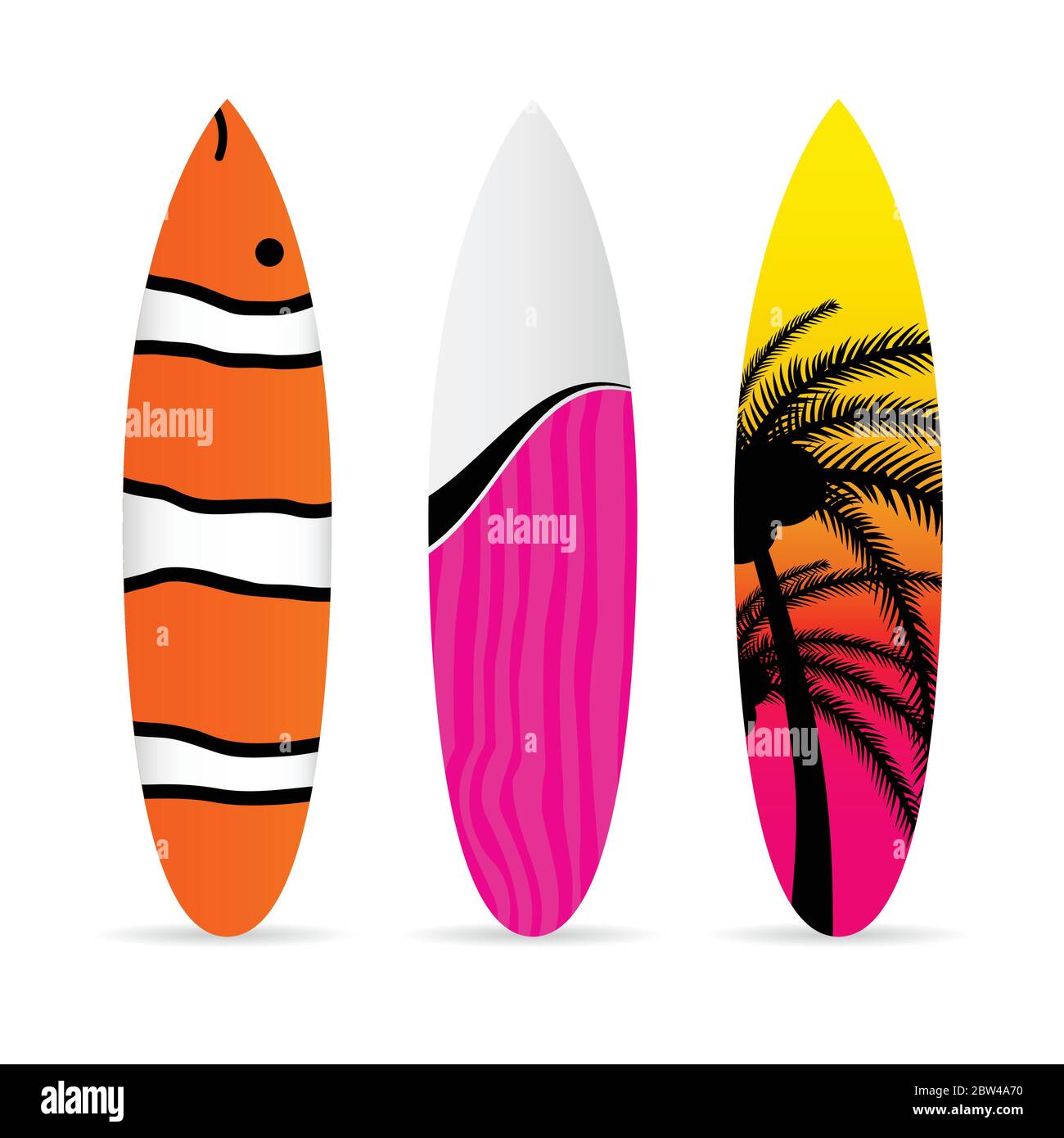 surfboard with various item icon on it set illustration in colorful ...