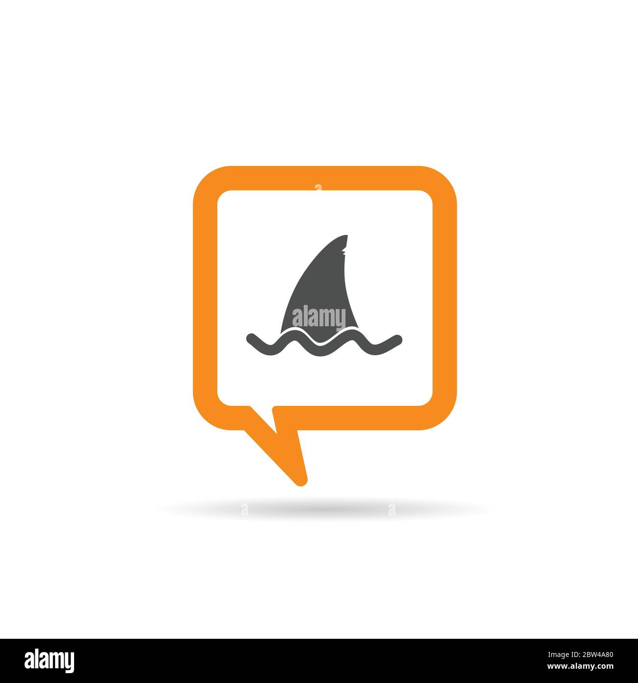 square orange speech bubble with shark icon illustration on white Stock Vector