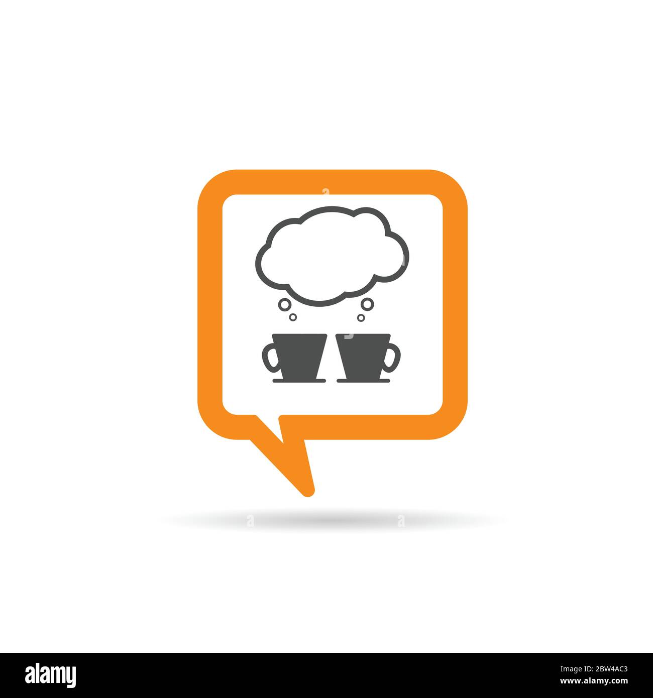 square orange speech bubble with two cup of coffee and speeach cloud icon Stock Vector