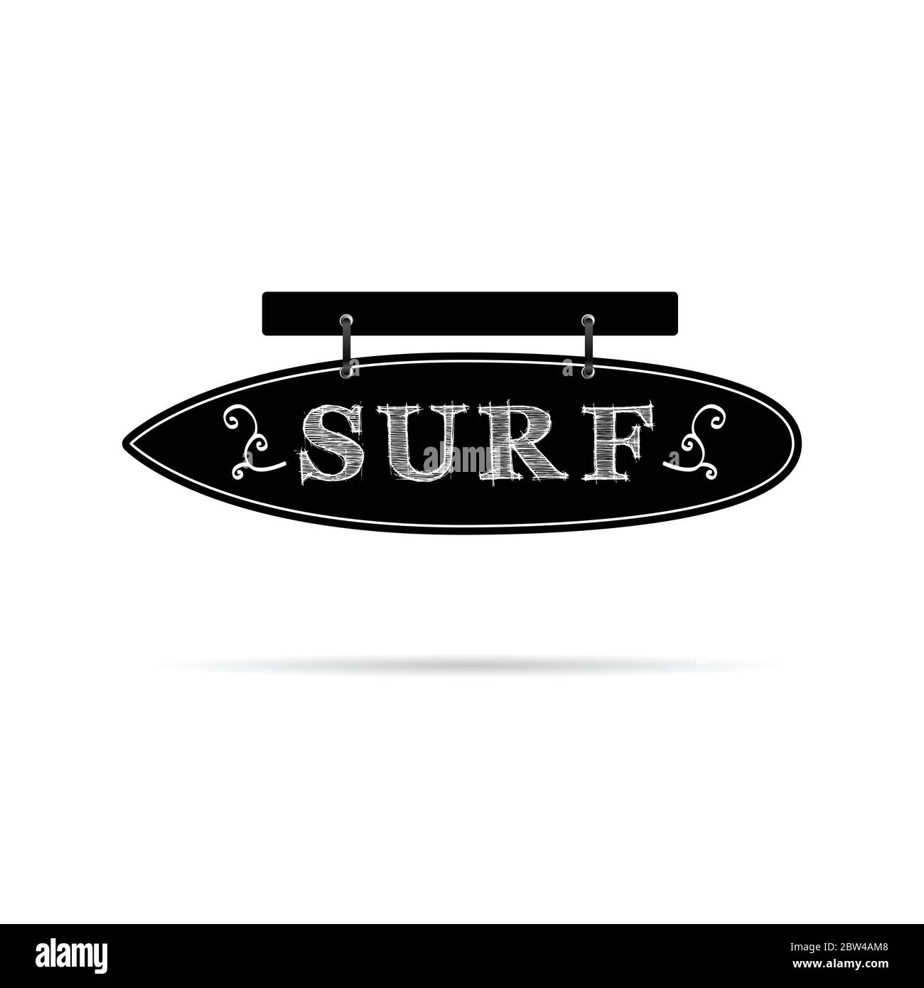 surf icon on signboard in black and white color art illustration Stock ...