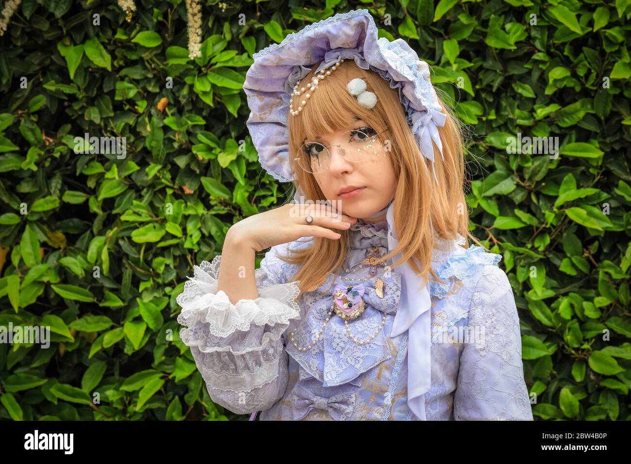 Female cosplayer Yule in a Japanese fashion outfit at MCM Comicon 2019, London, UK Stock Photo