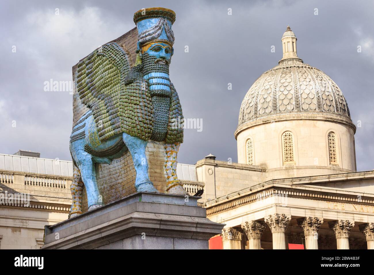 'The Invisible Enemy Should Not Exist' statue and re-creation of mythical beast by Michael Rabowitz on Trafalgar Square's Fourth Plinth, London, UK Stock Photo