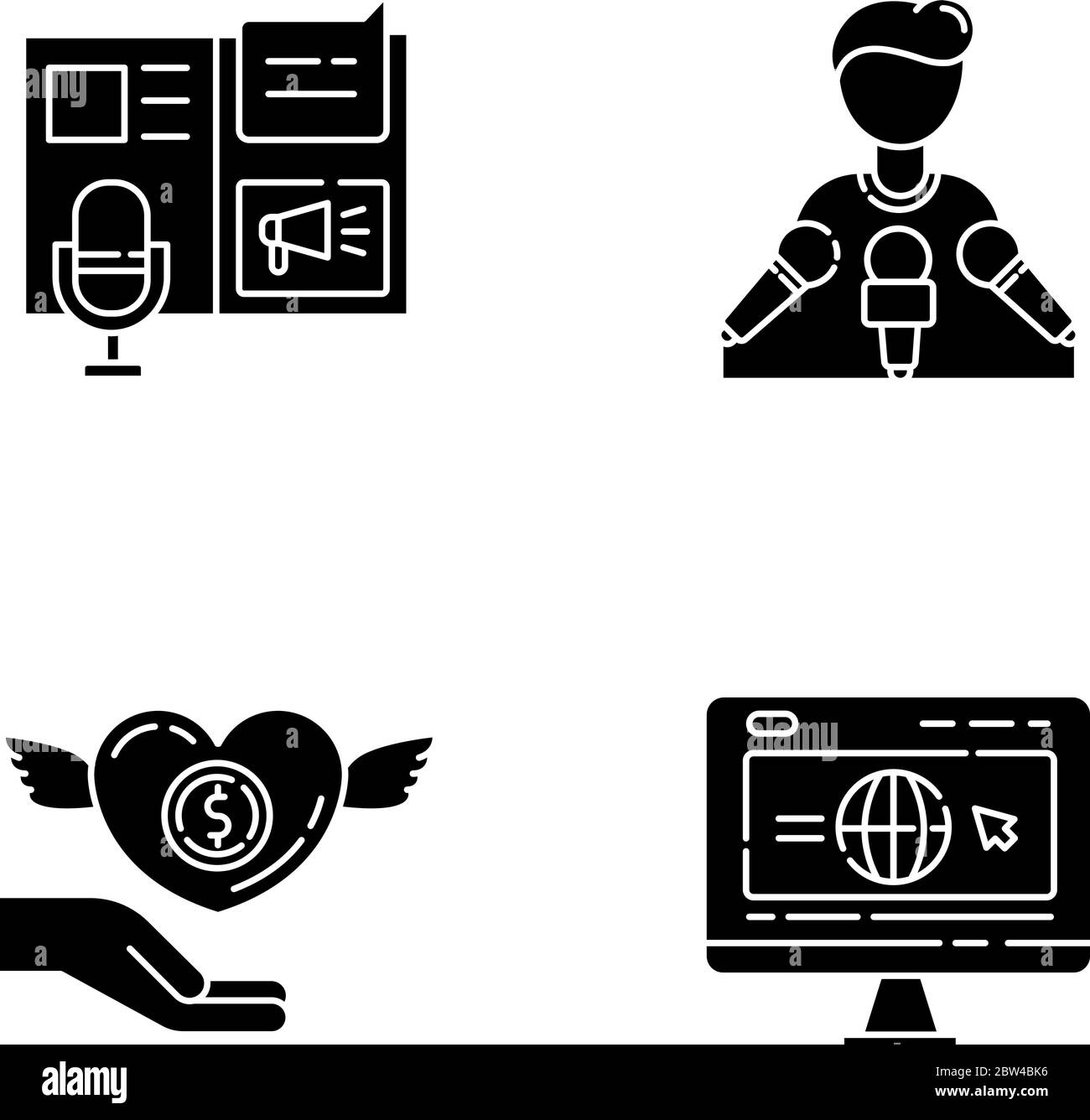 Public relation black glyph icons set on white space Stock Vector Image ...