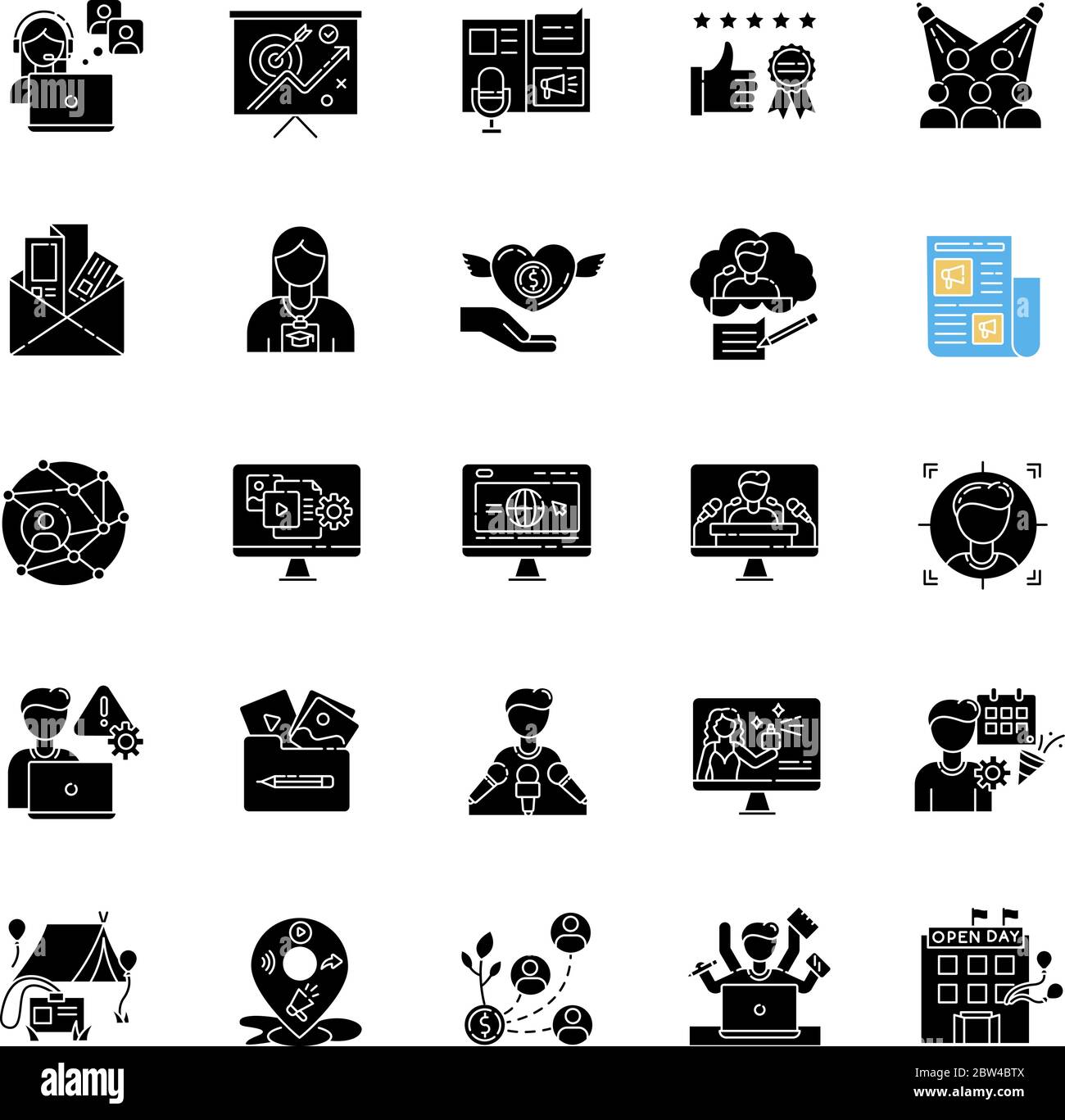 Pr marketing black glyph icons set on white space Stock Vector Image ...