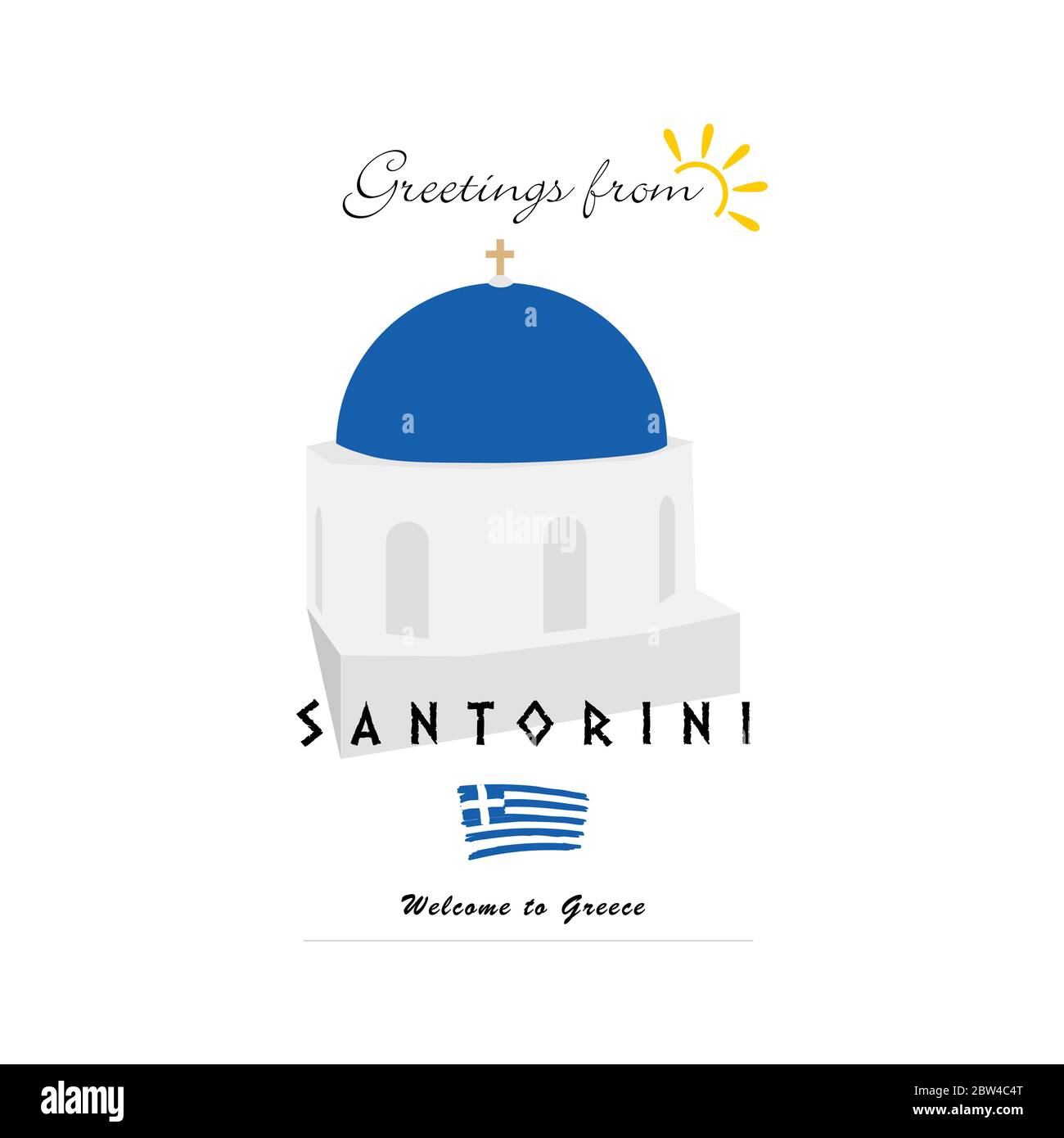greetings from santorini greek island icon illustration Stock Vector