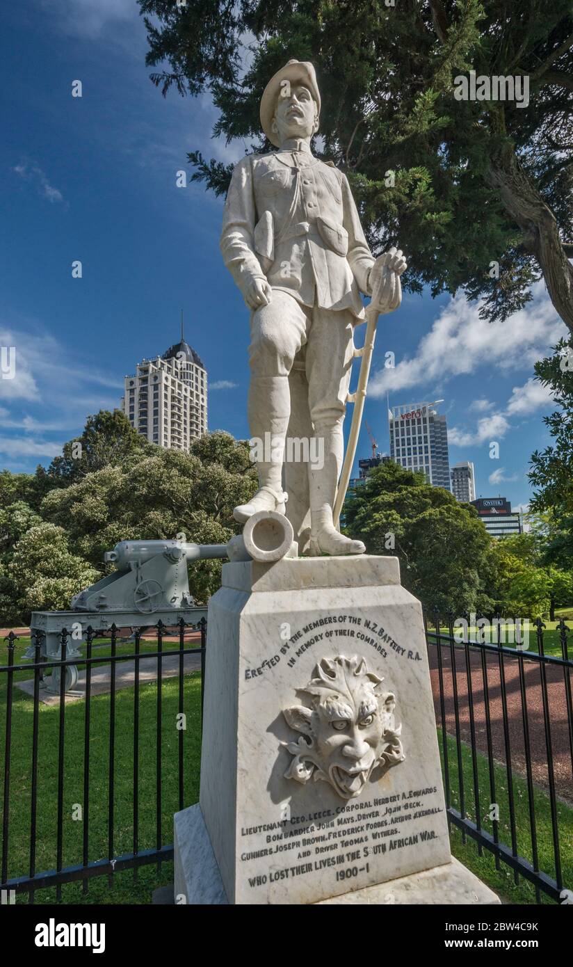 Boer War Memorial (Trooper Statue), Albert Park, Auckland, New Zealand Stock Photo