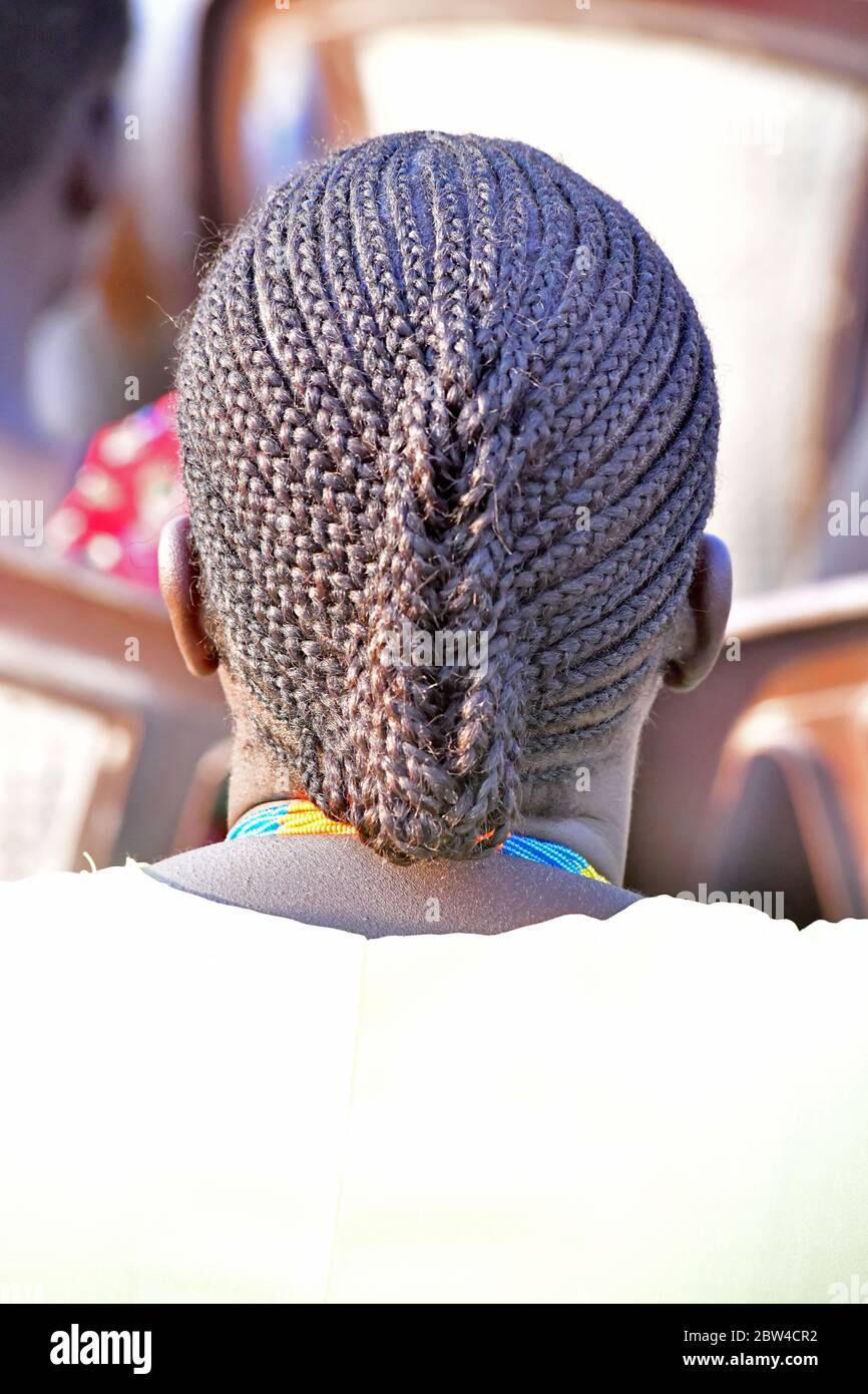 Artistically designed braided hairstyle of a South Sudanese woman, taken on  January 12th, 2020. Photo: Matthias Toedt/dpa-Zentralbild/ZB/Picture  Alliance | usage worldwide Stock Photo - Alamy