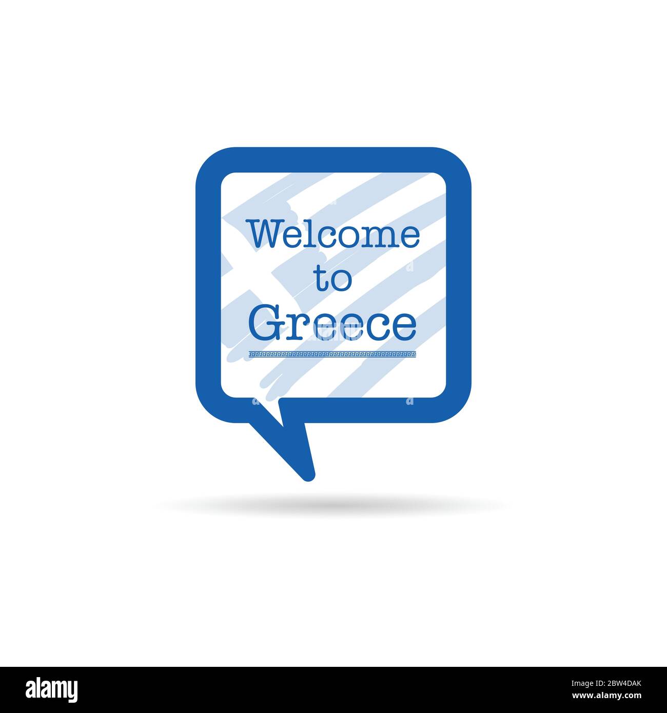 welcome to greece in square spech bubble illustration in blue color Stock Vector