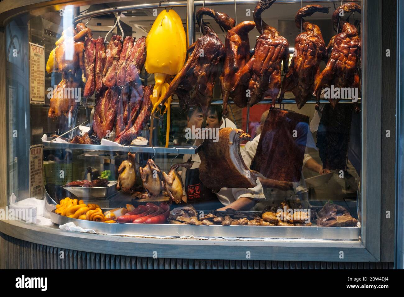 Hong Kong - November, 2019: Roasted ducks, peking duck and roast goose