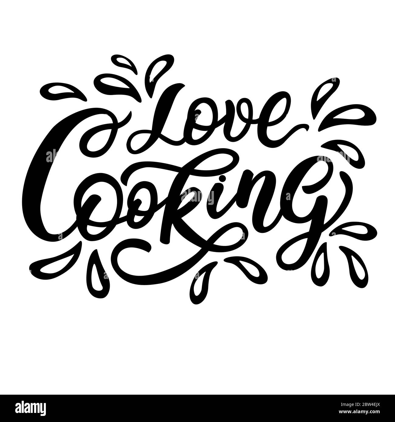 Lettering for the kitchen, inscription - love cooking - in white background. Vector graphics for the design of posters, cards, prints for textiles Stock Vector