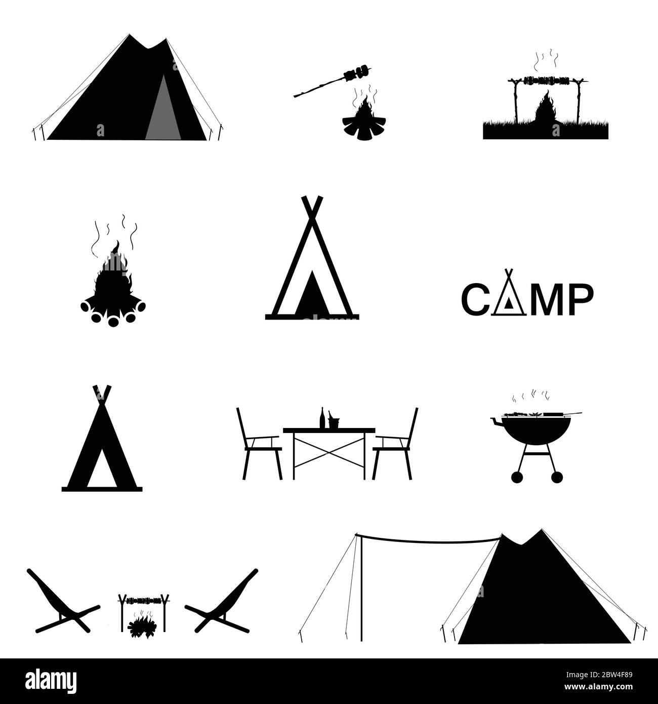 camping set icon in black color illustration on white Stock Vector ...