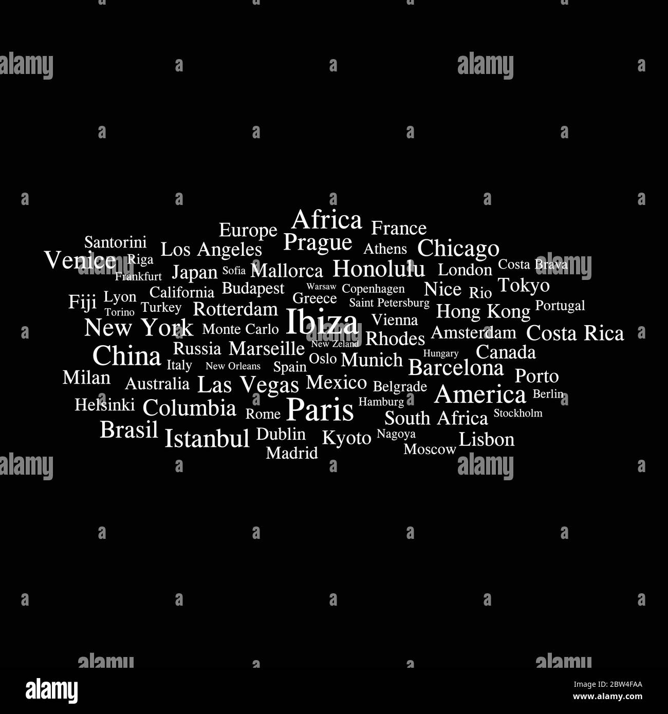 city words in white color illustration on black background Stock Vector ...