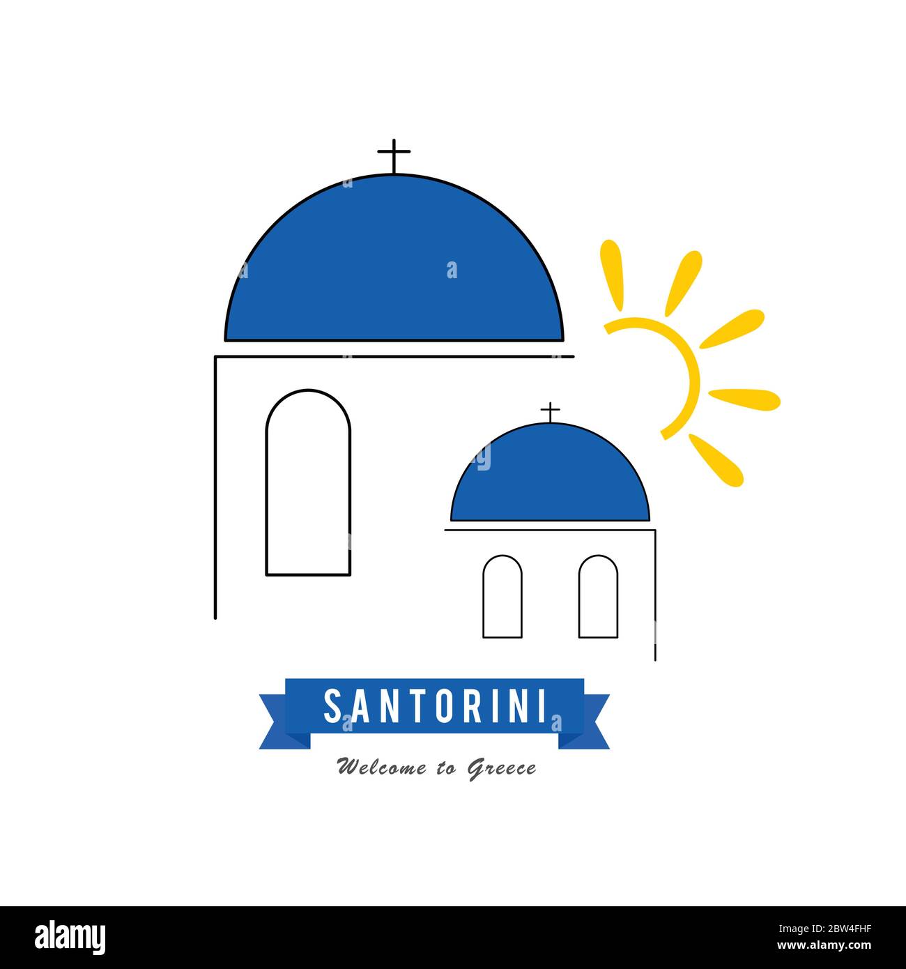 santorini greek island icon travel illustration in colorful Stock Vector