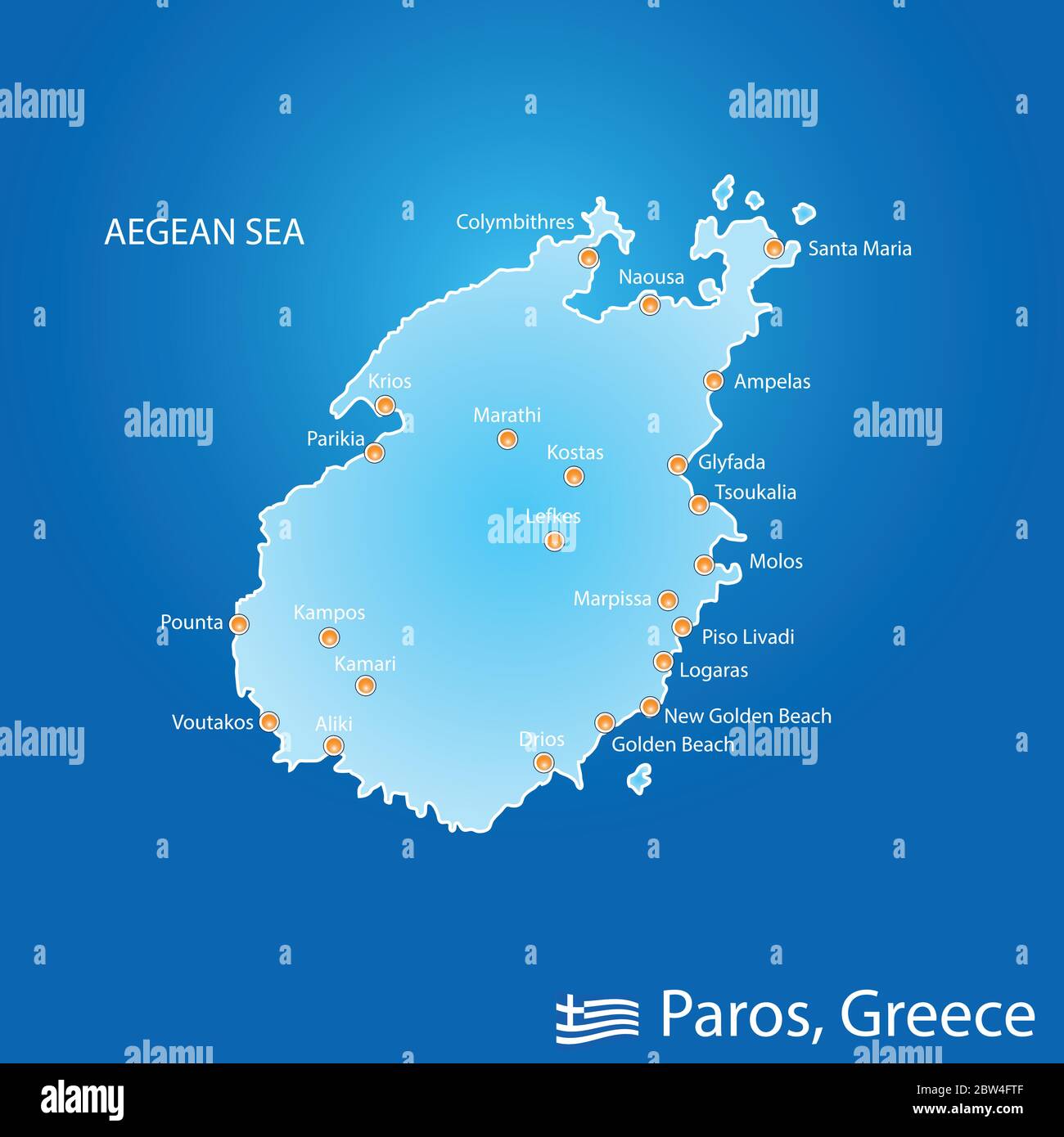 island of Paros in Greece map illustration design in colorful Stock Vector