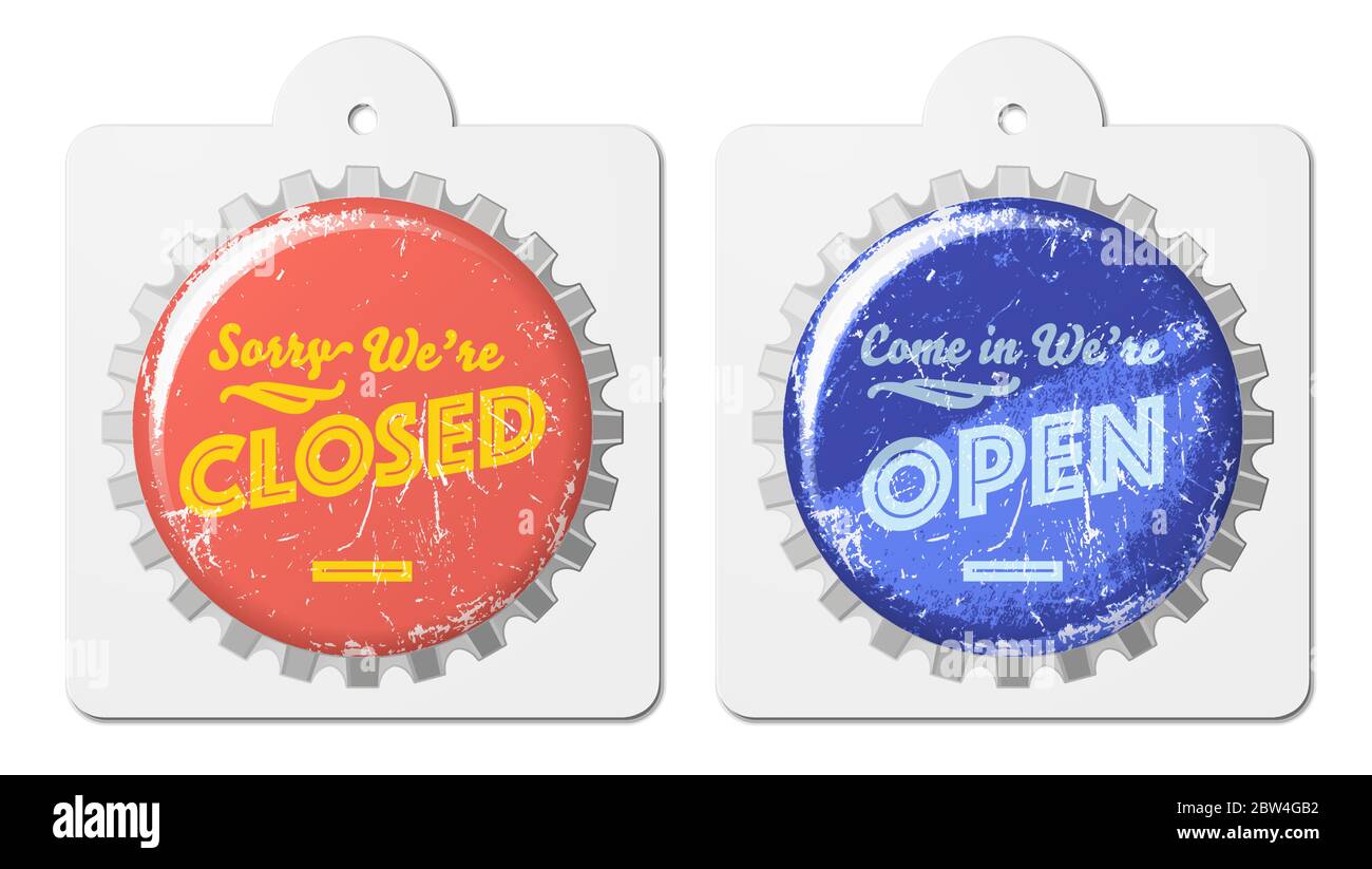 open and closed sign as soda caps Stock Vector