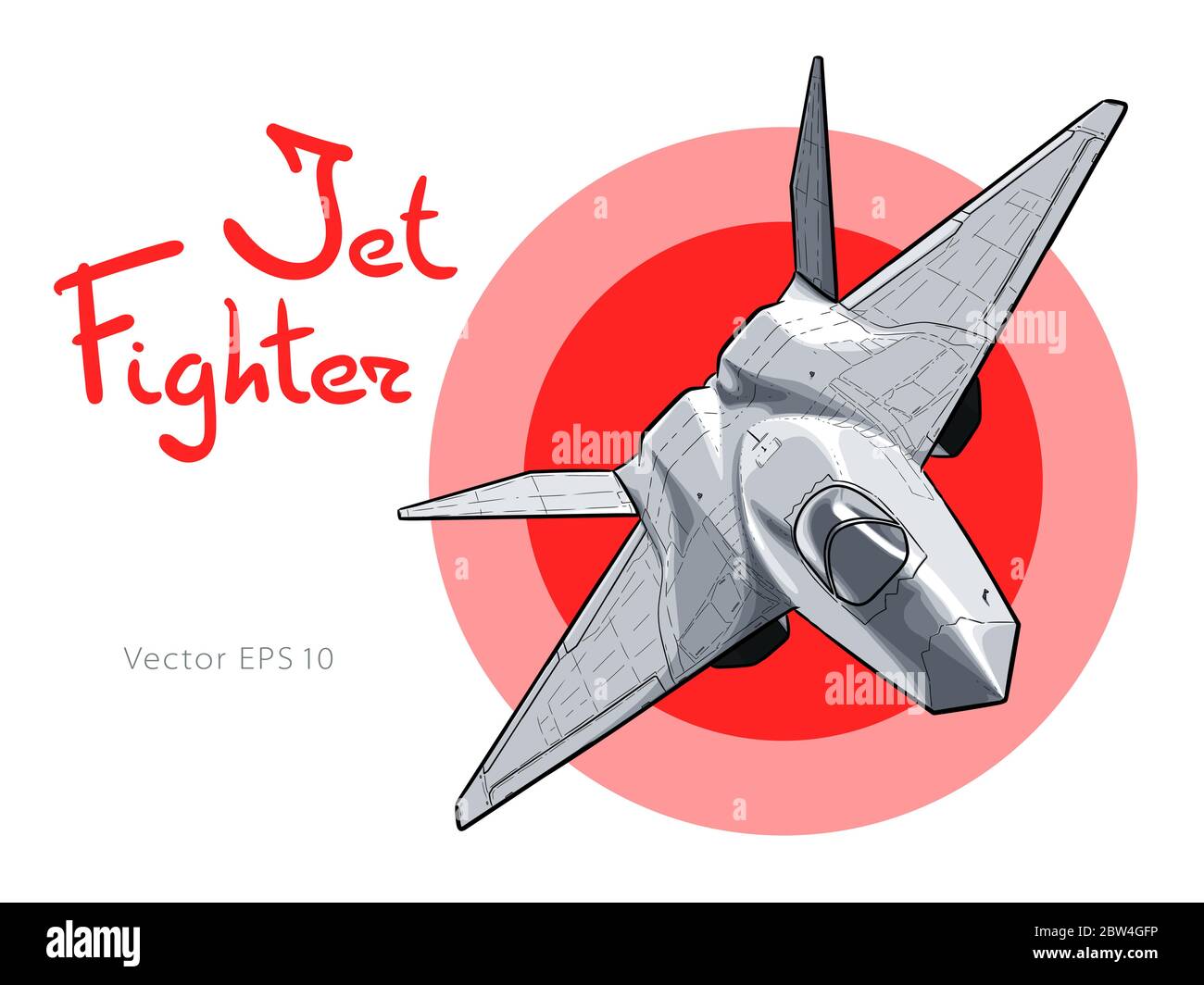 Modern American jet fighter aircraft. Vector sketch Stock Vector