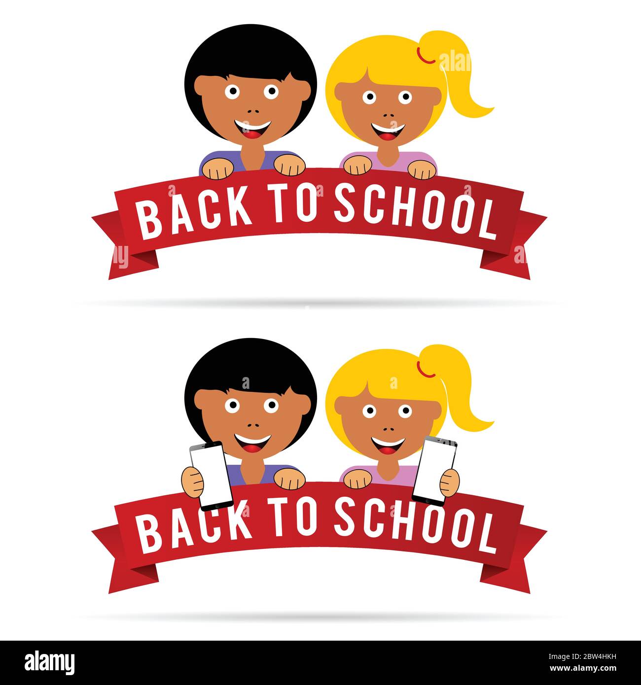 back to school with children illustration in colorful Stock Vector ...