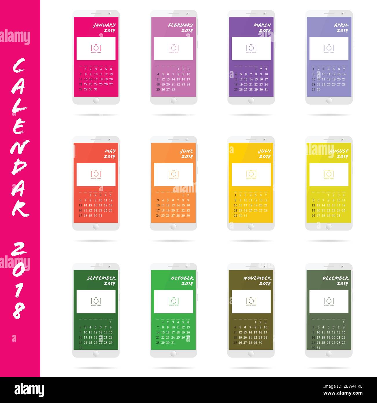 Calendar For Year 2018 With White Mobile Phone Illustration Stock calendar-for-year-2018-with-white-mobile-phone-illustration-stock