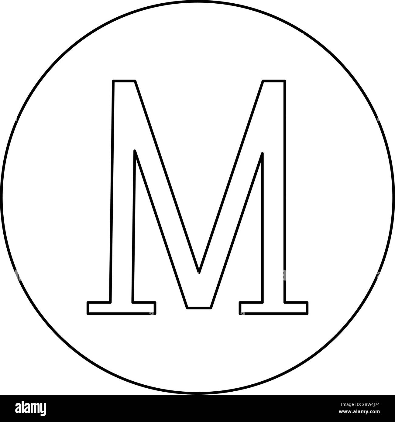 Mu greek symbol capital letter uppercase font icon in circle round outline black color vector illustration flat style simple image Stock Vector