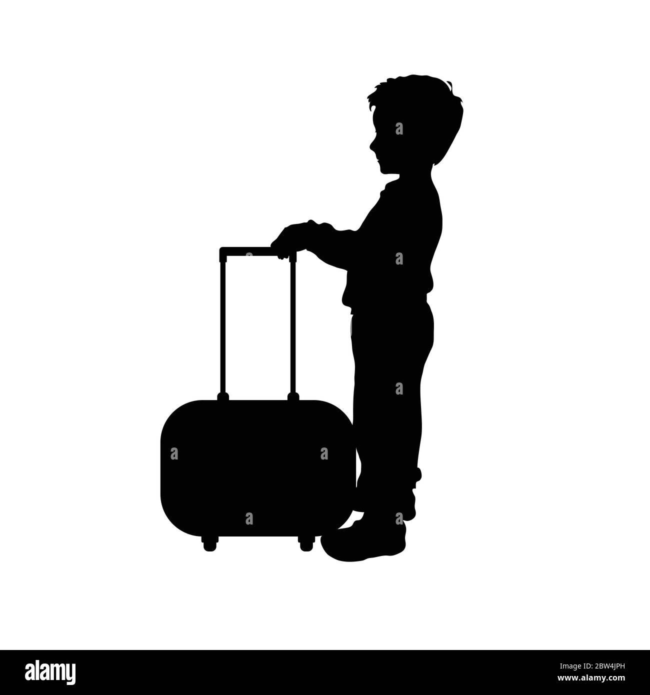 child boy silhouette with travel bag art illustration Stock Vector