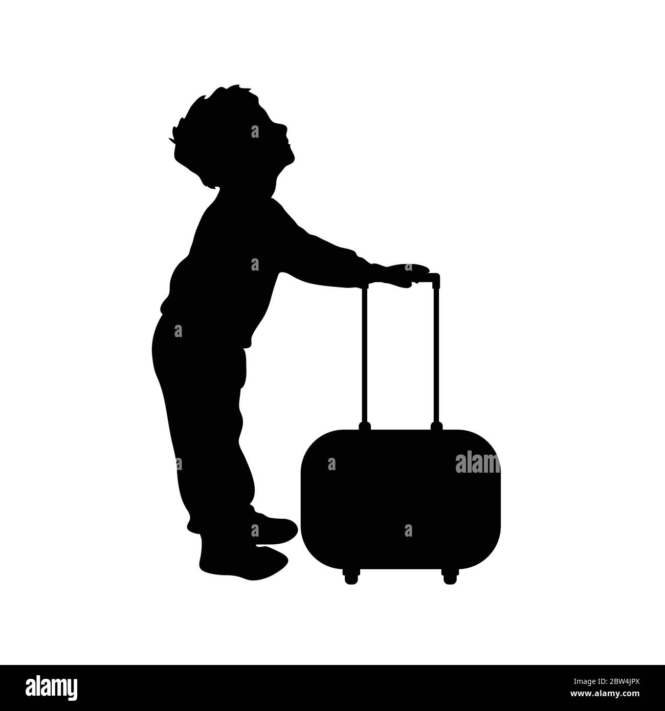 child boy silhouette cute with travel bag art illustration Stock Vector