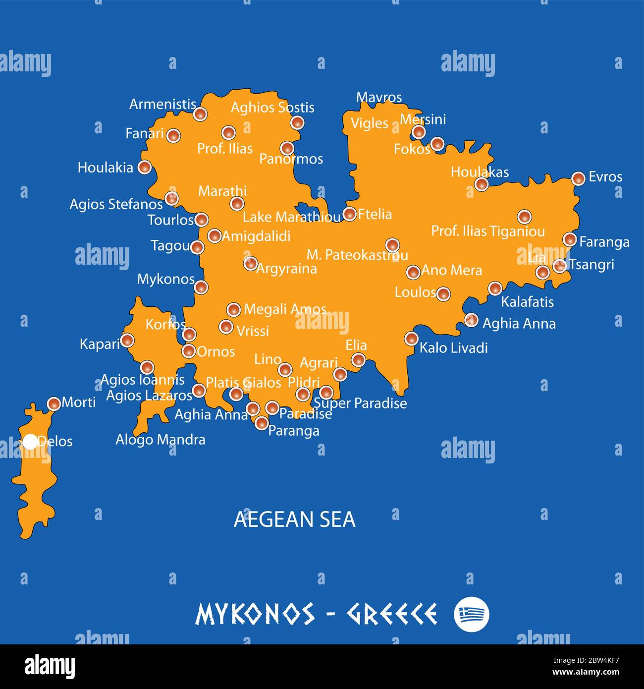 Island of mykonos in Greece orange map art and blue background Stock Vector  Image & Art - Alamy