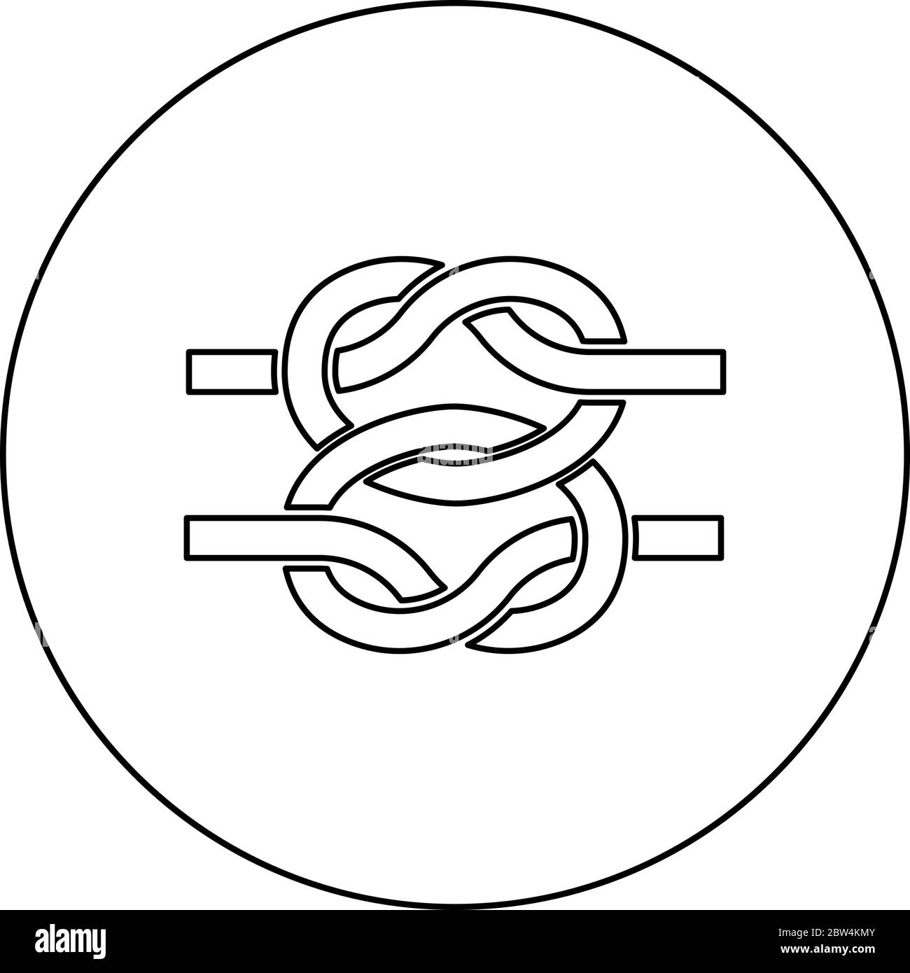 Two nautical knots Ropes Wire with loop Twisted marine cord icon in circle round outline black color vector illustration flat style simple image Stock Vector