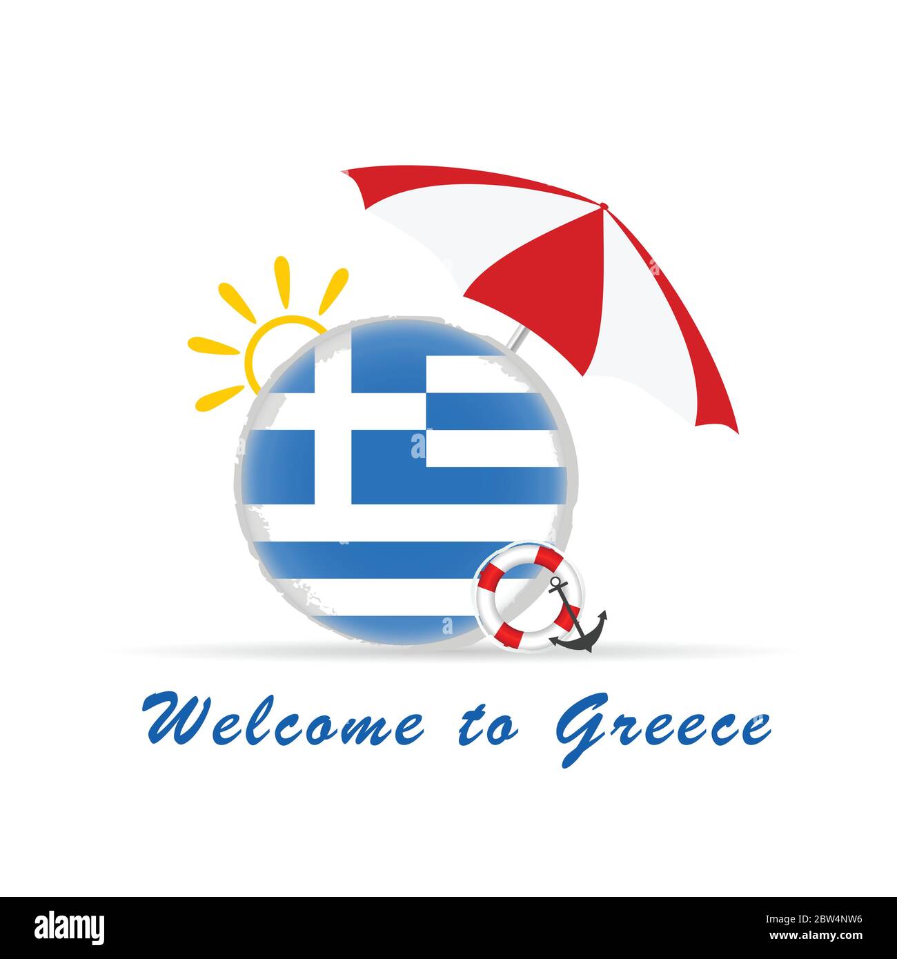 welcome greece icon travel illustration art in colorful Stock Vector