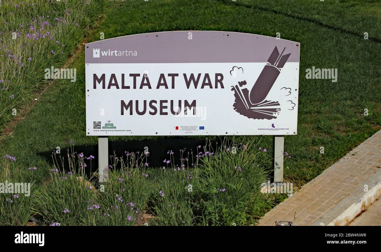 VALLETTA, MALTA - NOVEMBER 5th 2019. Sign outside the war museum in Malta Stock Photo