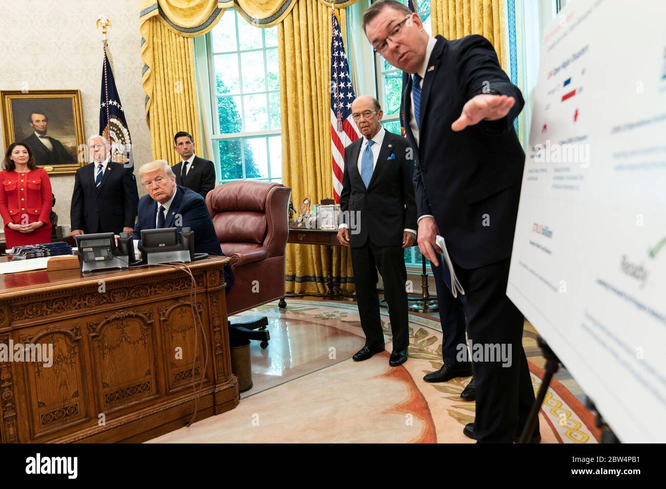 Washington, United States Of America. 28th May, 2020. Washington, United States of America. 28 May, 2020. U.S. President Donald Trump, joined by Vice President Mike Pence and senior staff, receives a briefing on the 2020 Hurricane Season in the Oval Office of the White House May 28, 2020 in Washington, DC Credit: Shealah Craighead/White House Photo/Alamy Live News Stock Photo