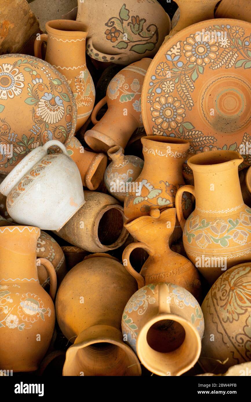 Traditional Ukrainian pottery with patterns and ornament. Ukrainian