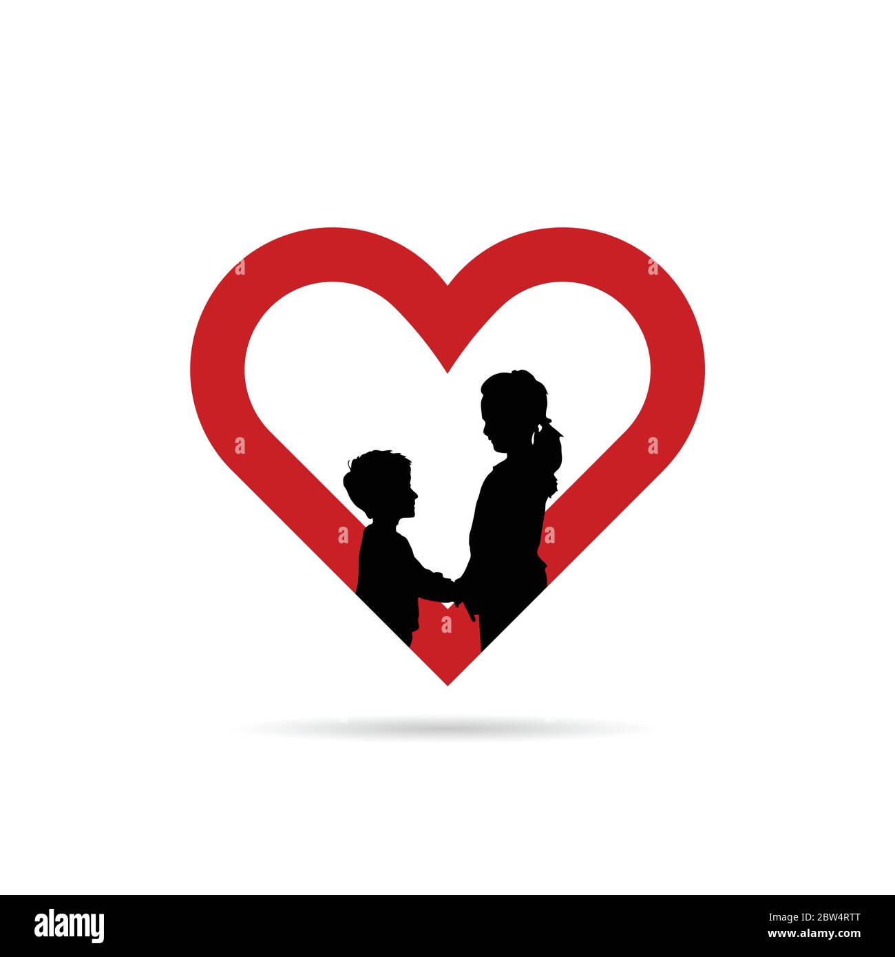 children silhouette in red heart art illustration Stock Vector Image ...