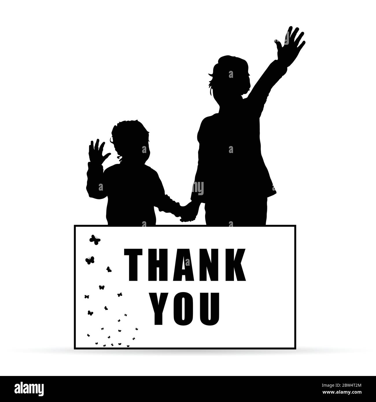 children silhouette with card thank you illustration Stock Vector