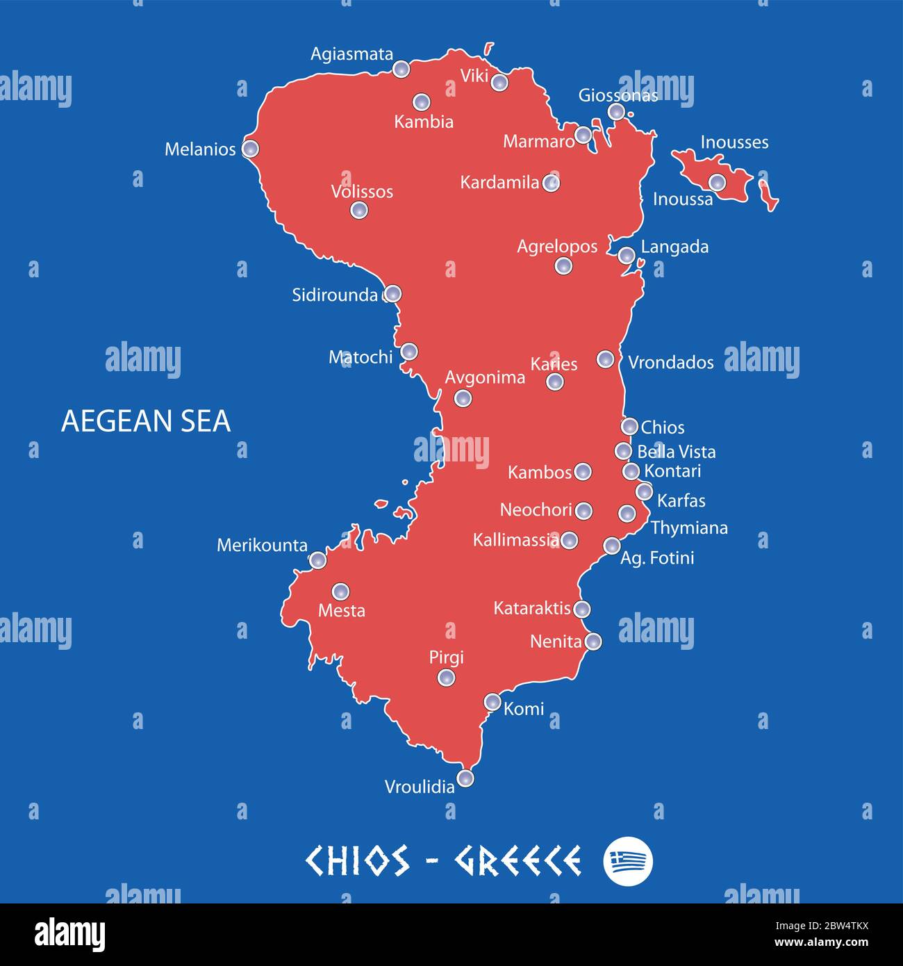 Chios Island Greece Map Island Of Chios In Greece Red Map Illustration In Colorful Stock Vector  Image & Art - Alamy