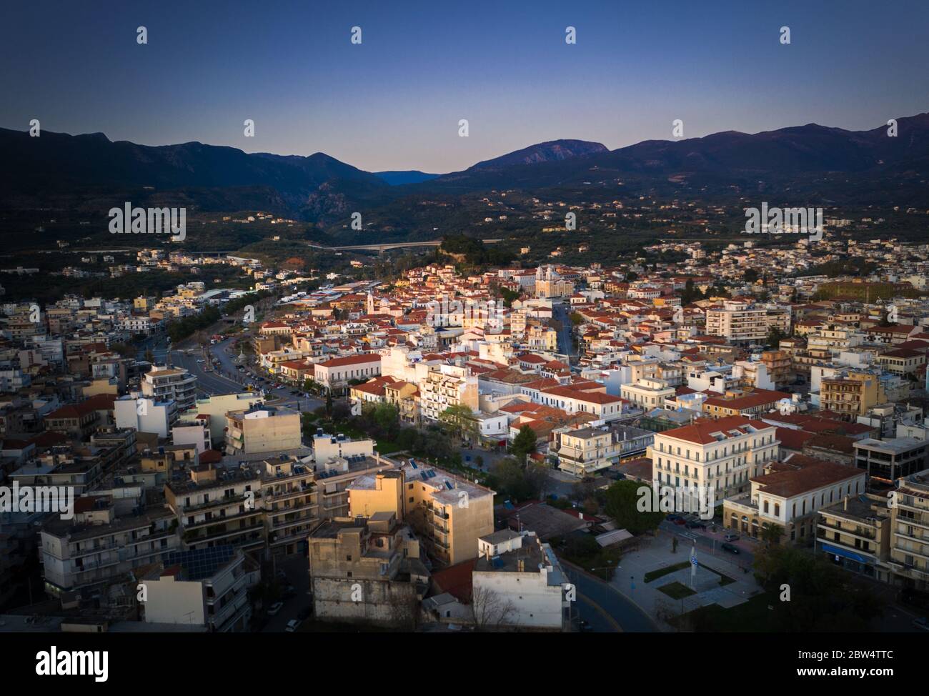 Aerial View Of The Wonderful Old Town Of Kalamata City And The 