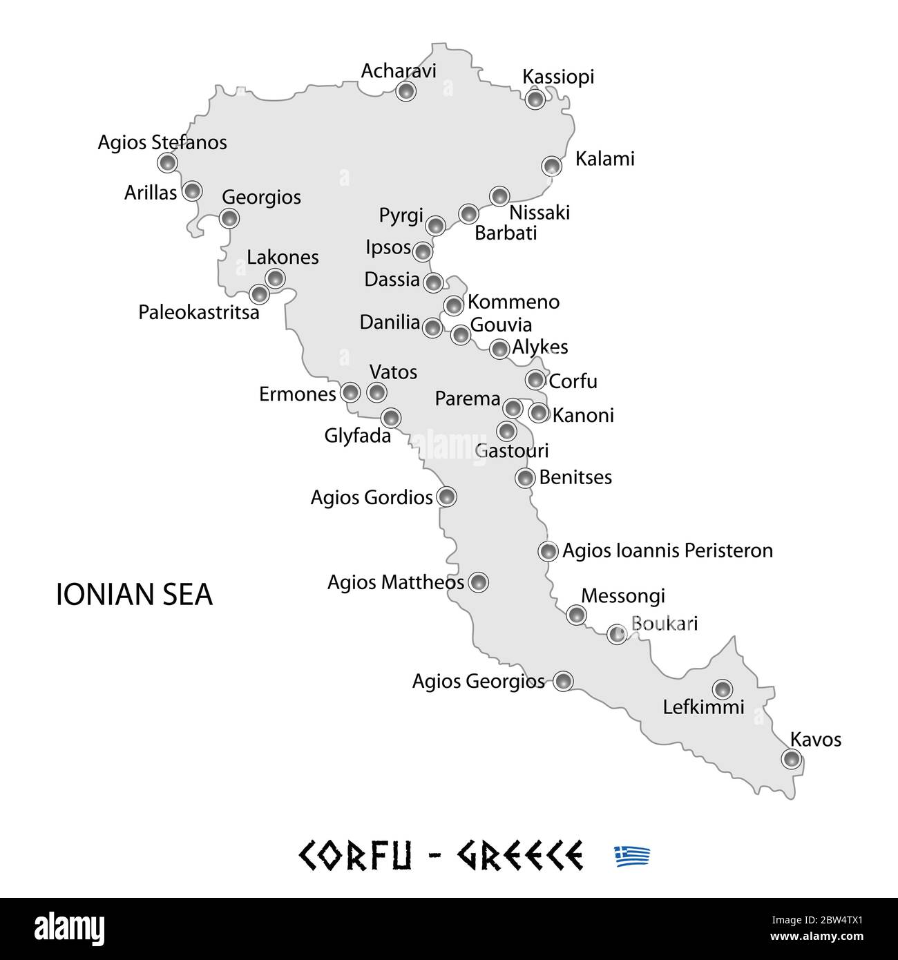island of corfu in greece white map art illustration Stock Vector