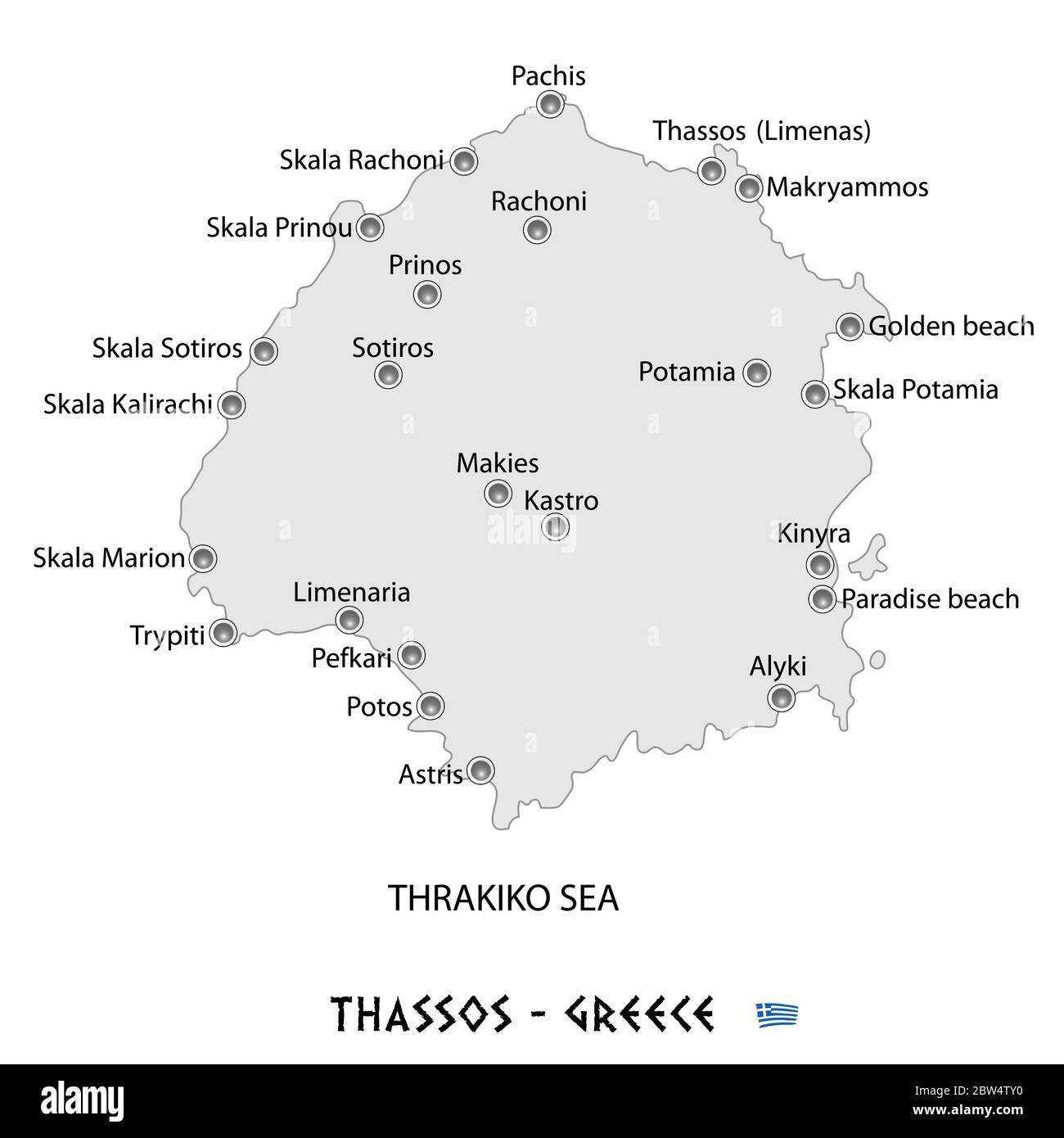 island of thassos in greece white map art illustration Stock Vector