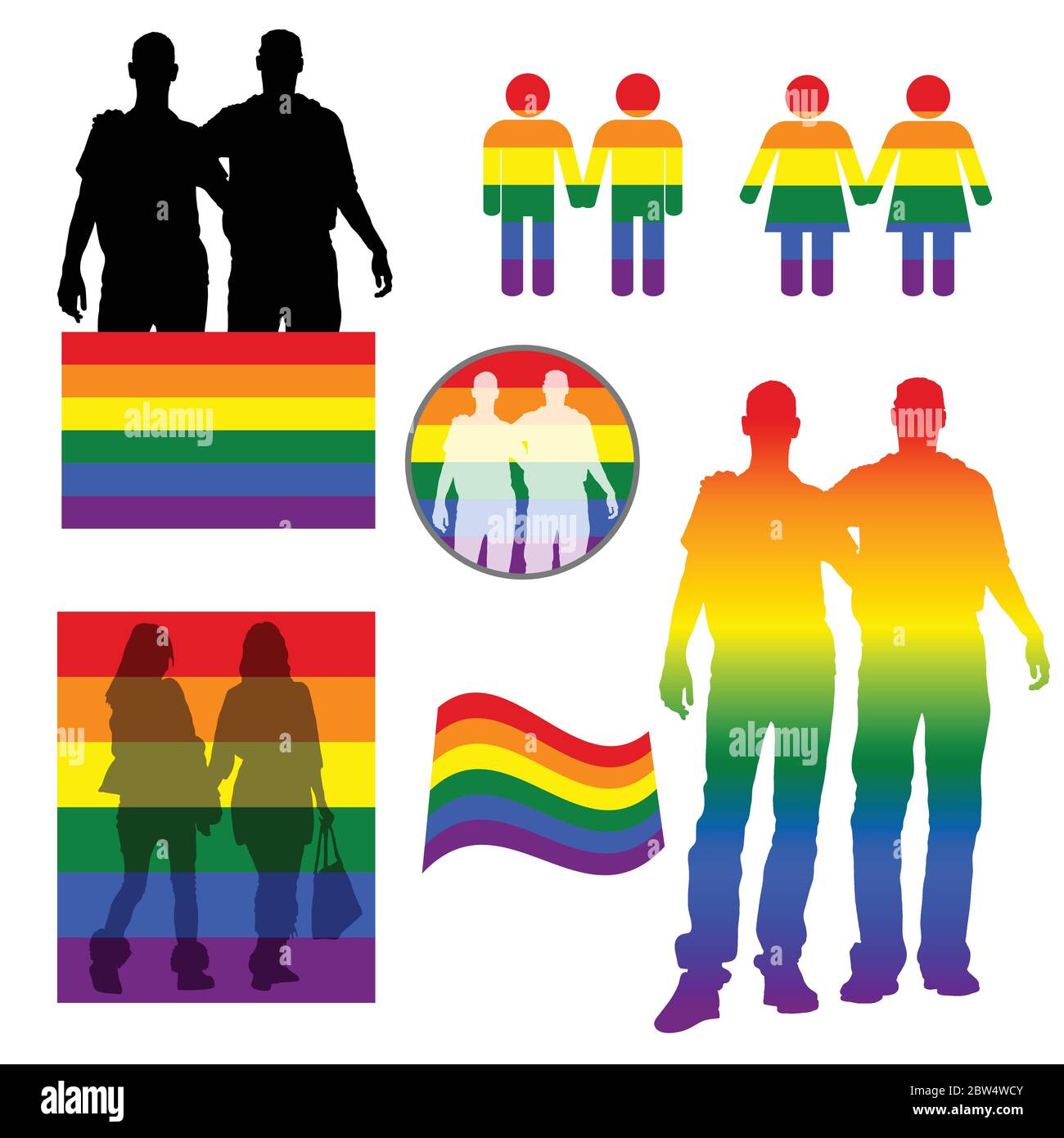 rainbow figures holding hand art illustration Stock Vector