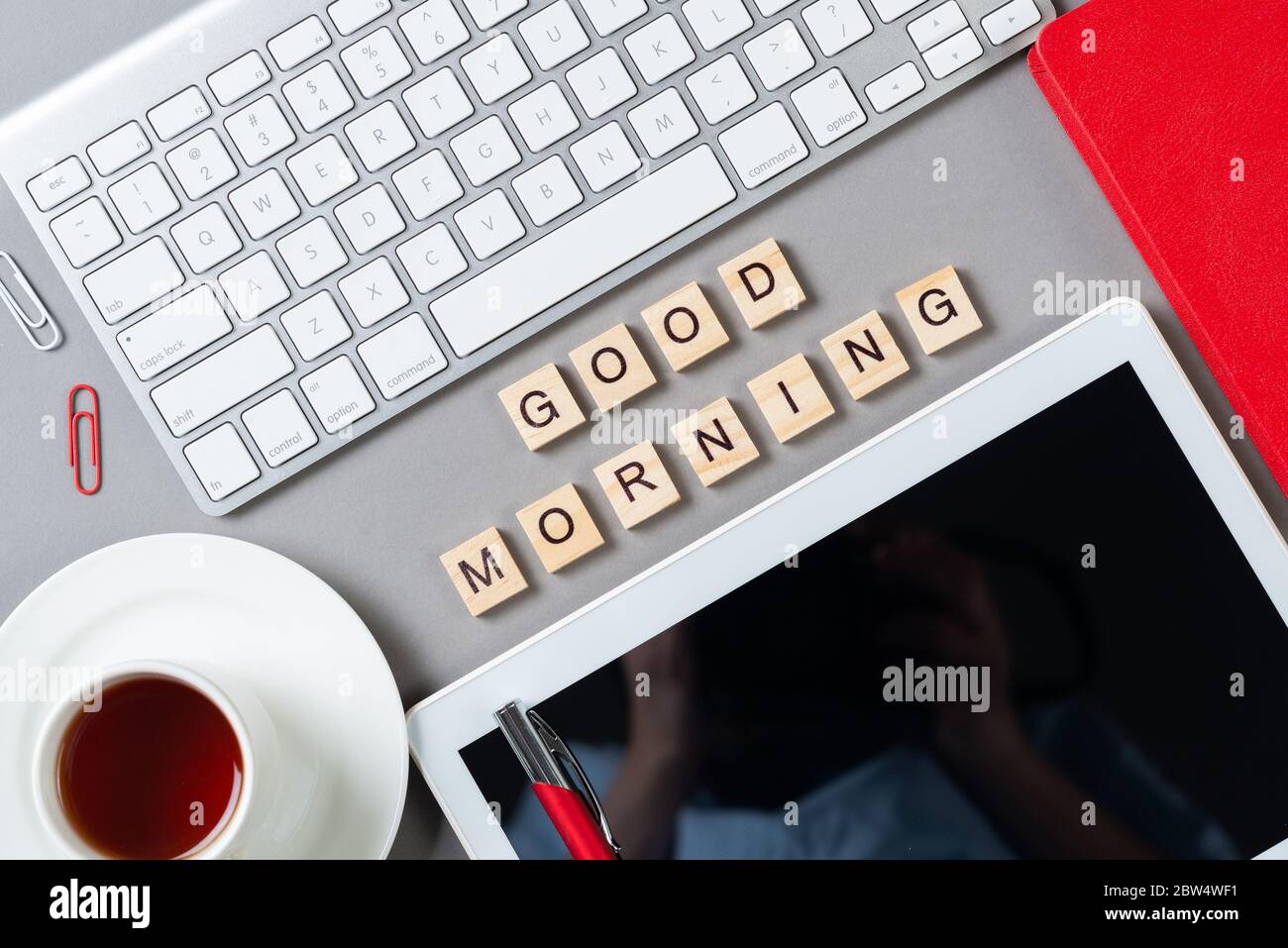 Good morning message with letters on cubes Stock Photo