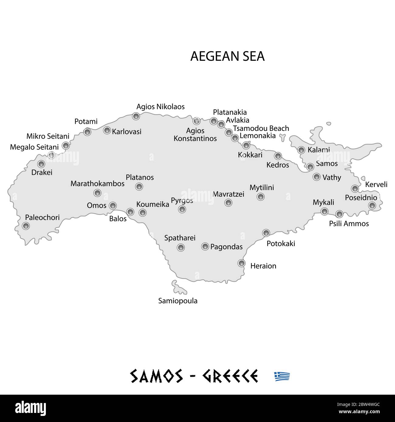 island of samos in greece white map art illustration Stock Vector